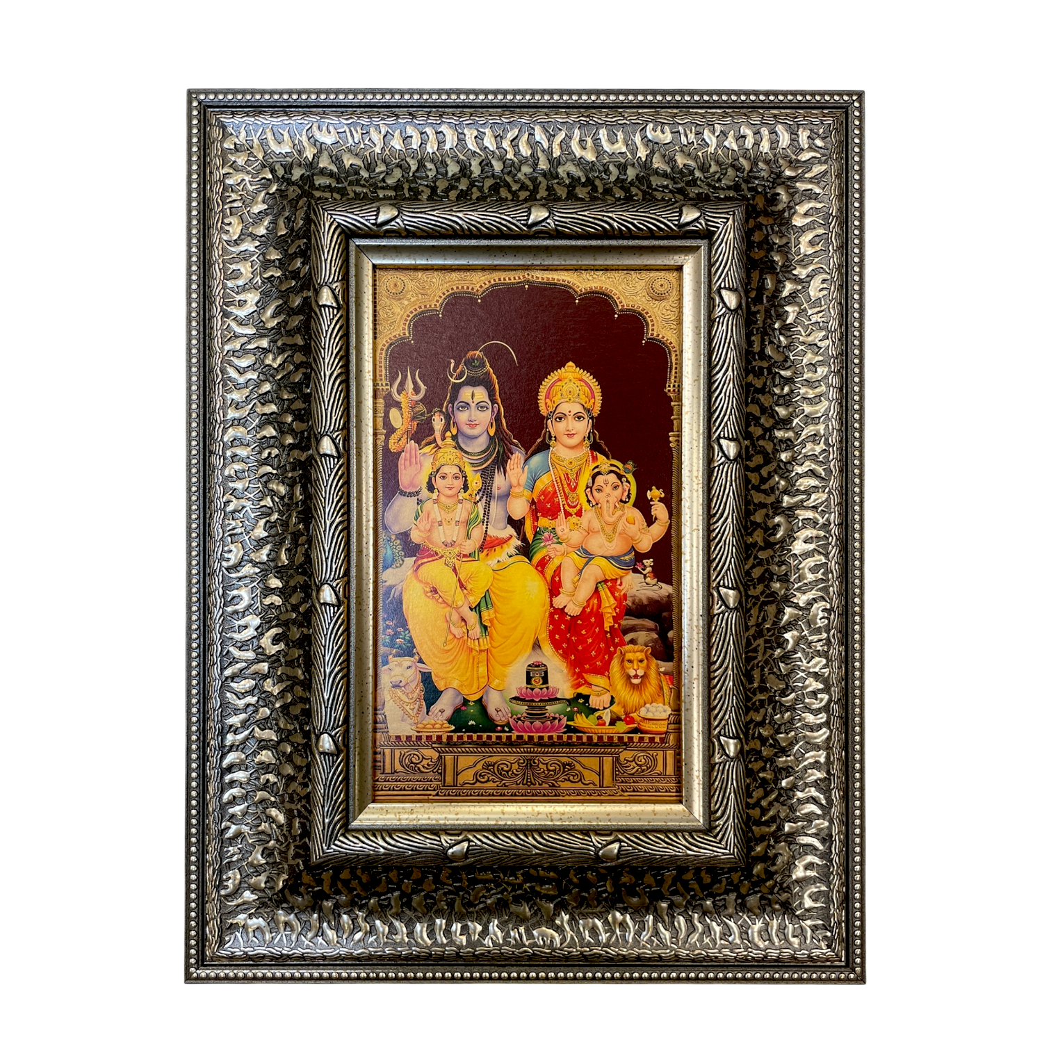 Silver Moulded Shiva Parivar Wall Art Frame – Contemporary Spiritual Decor