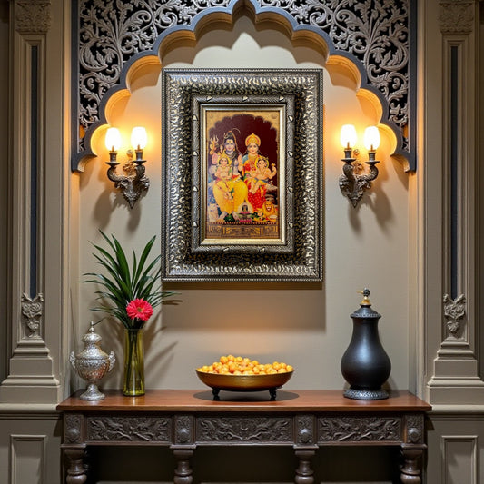 Silver Moulded Shiva Parivar Wall Art Frame – Contemporary Spiritual Decor