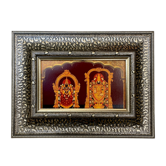 Silver Molded Lord Venkateshwara with Padmavati Wall Art Frame – Contemporary Spiritual Decor