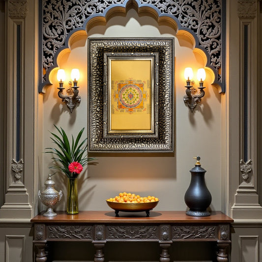 Silver Molded Sri Chakra Wall Art Frame – Contemporary Spiritual Decor for Home, Office &amp; Pooja Room