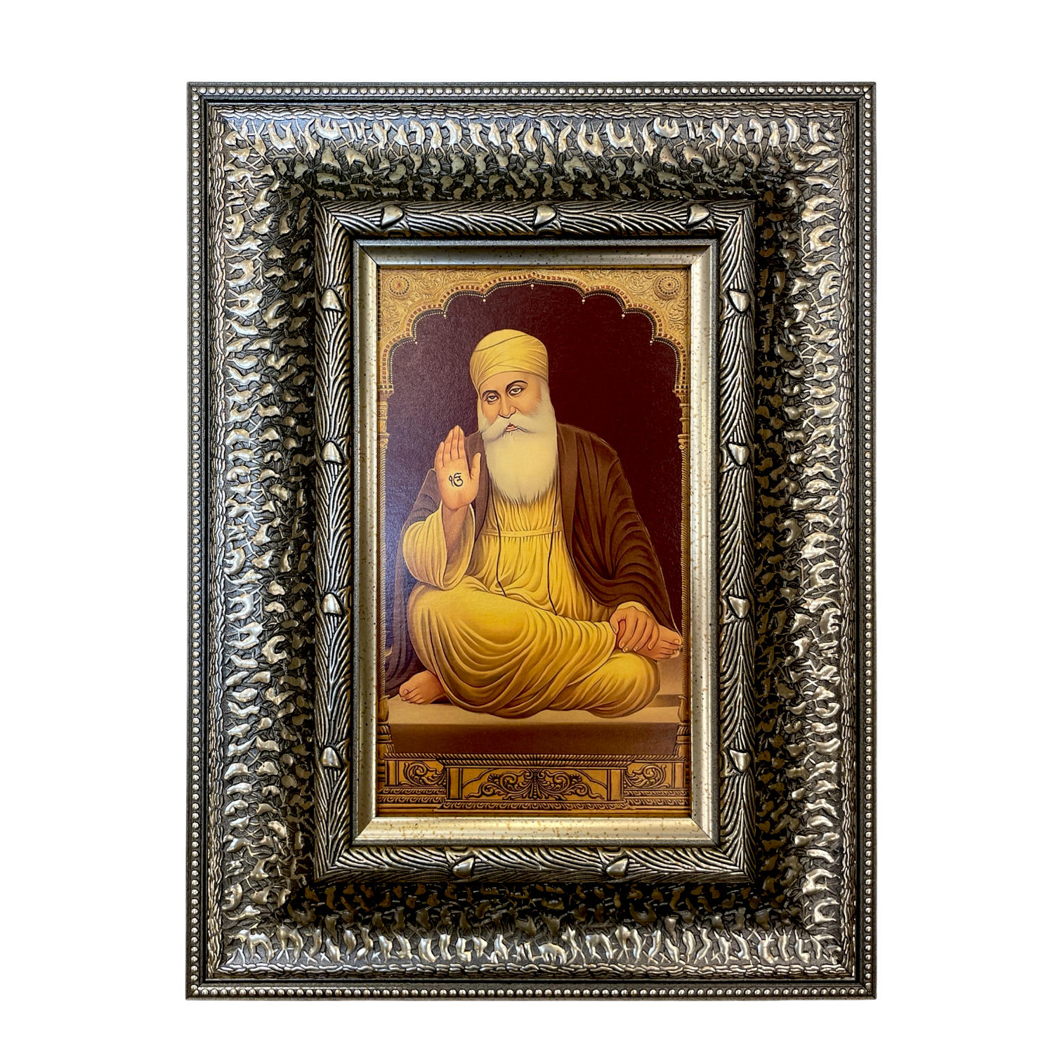 Silver Moulded Guru Nanak Wall Art Frame – Contemporary Spiritual Decor