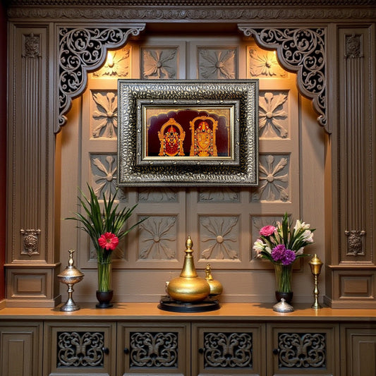 Silver Molded Lord Venkateshwara with Padmavati Wall Art Frame – Contemporary Spiritual Decor