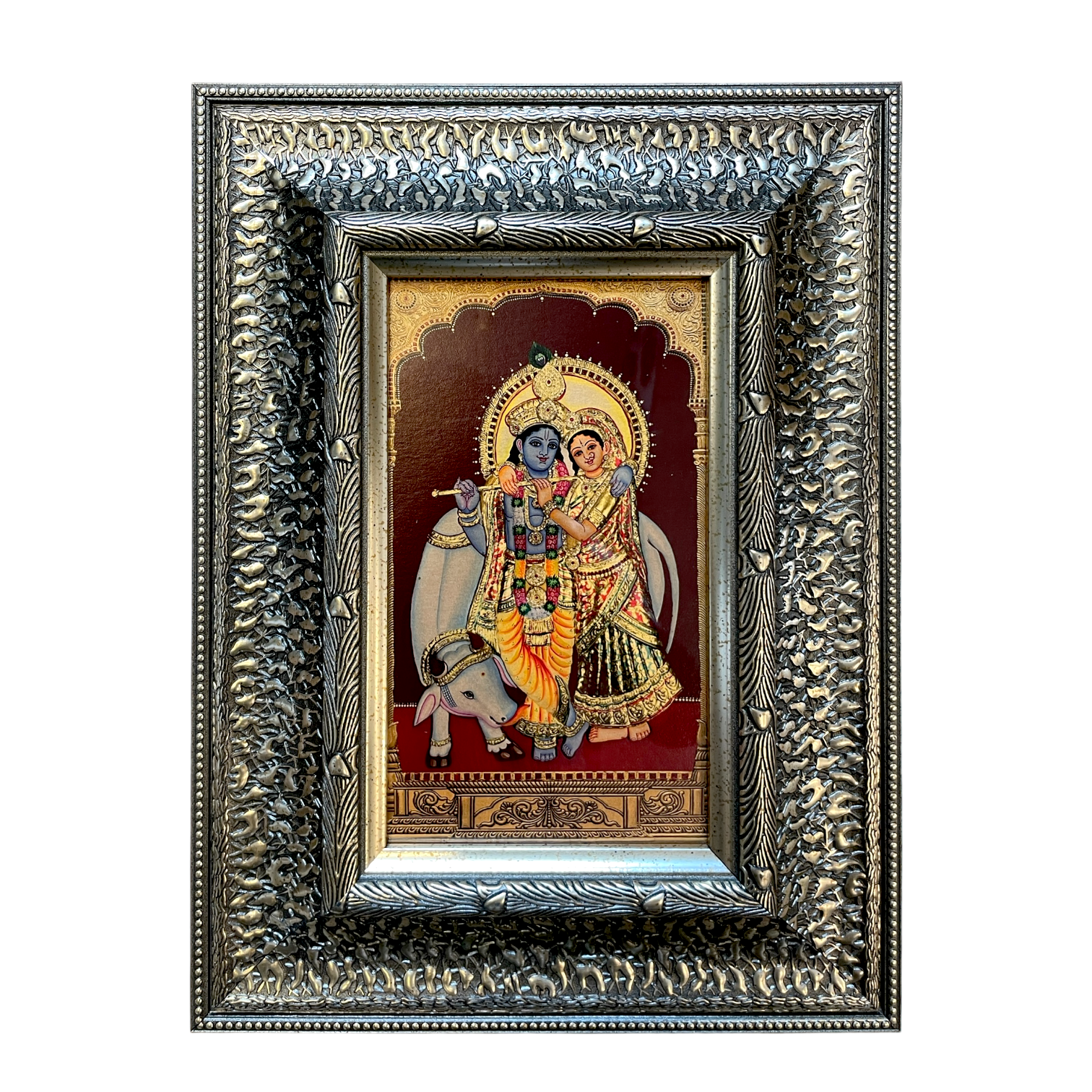 Silver Moulded Radha Krishna Wall Art Frame – Contemporary Spiritual Decor