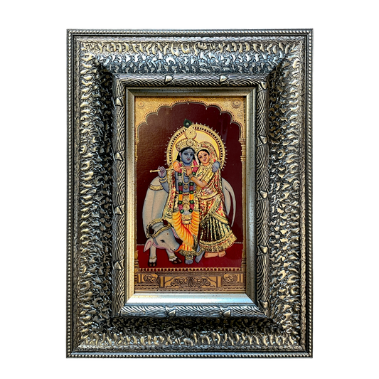 Silver Moulded Radha Krishna Wall Art Frame – Contemporary Spiritual Decor