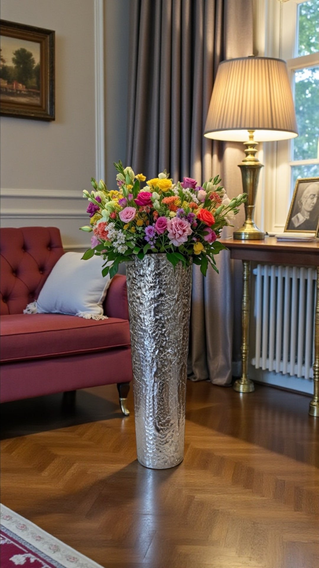 Elegant Mild Steel Flower Vase with Textured Design | Luxury Metal Home Décor