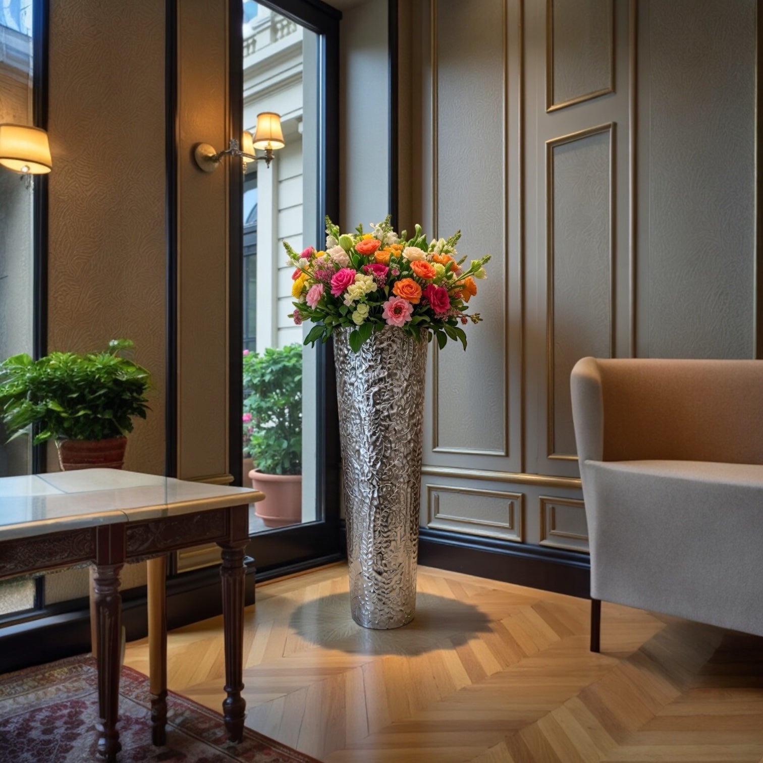 Elegant Mild Steel Flower Vase with Textured Design | Luxury Metal Home Décor