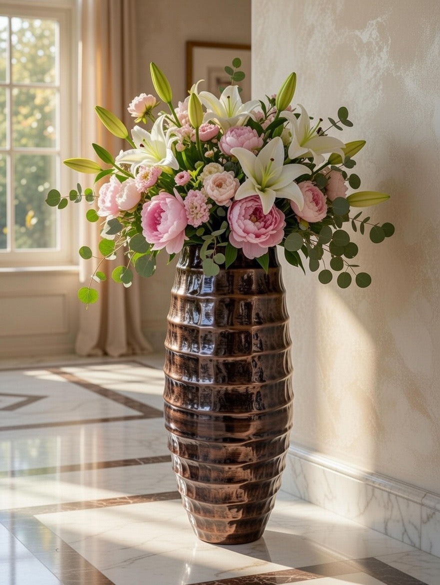 Antique Copper-Look Mild Steel Flower Vase | Elegant Metal Home Décor