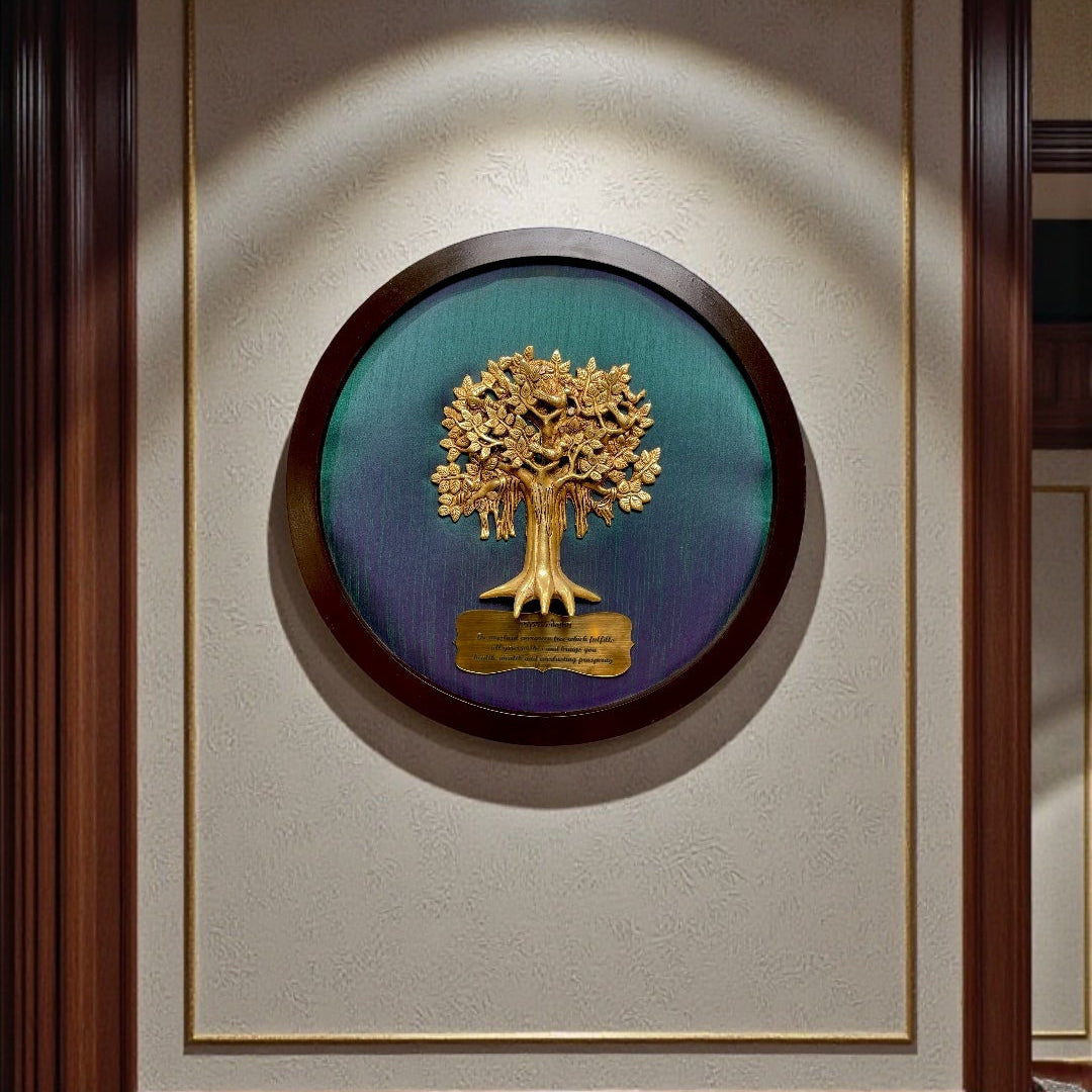 Brass Kalpavriksha Tree of Life Wall Art | Double Shining Silk Backdrop