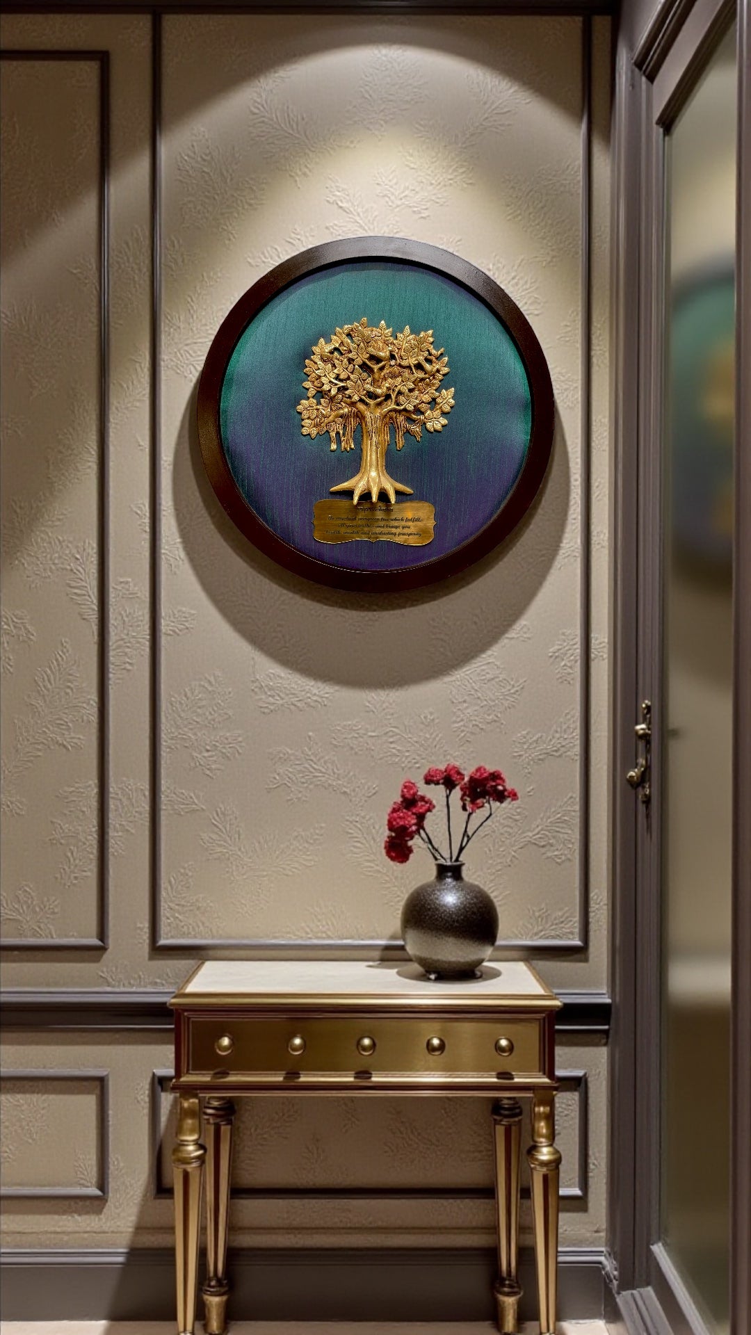 Brass Kalpavriksha Tree of Life Wall Art | Double Shining Silk Backdrop