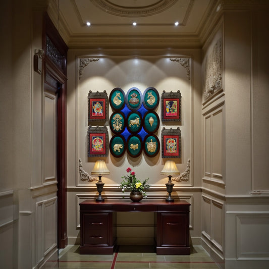 Brass & Tanjore Wall Art Combo Frame – Luxury Traditional Divine Decor