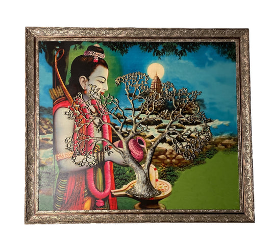 Metal Kalpavriksha Gold Color with Shri Ram Backdrop in Moulded Frame