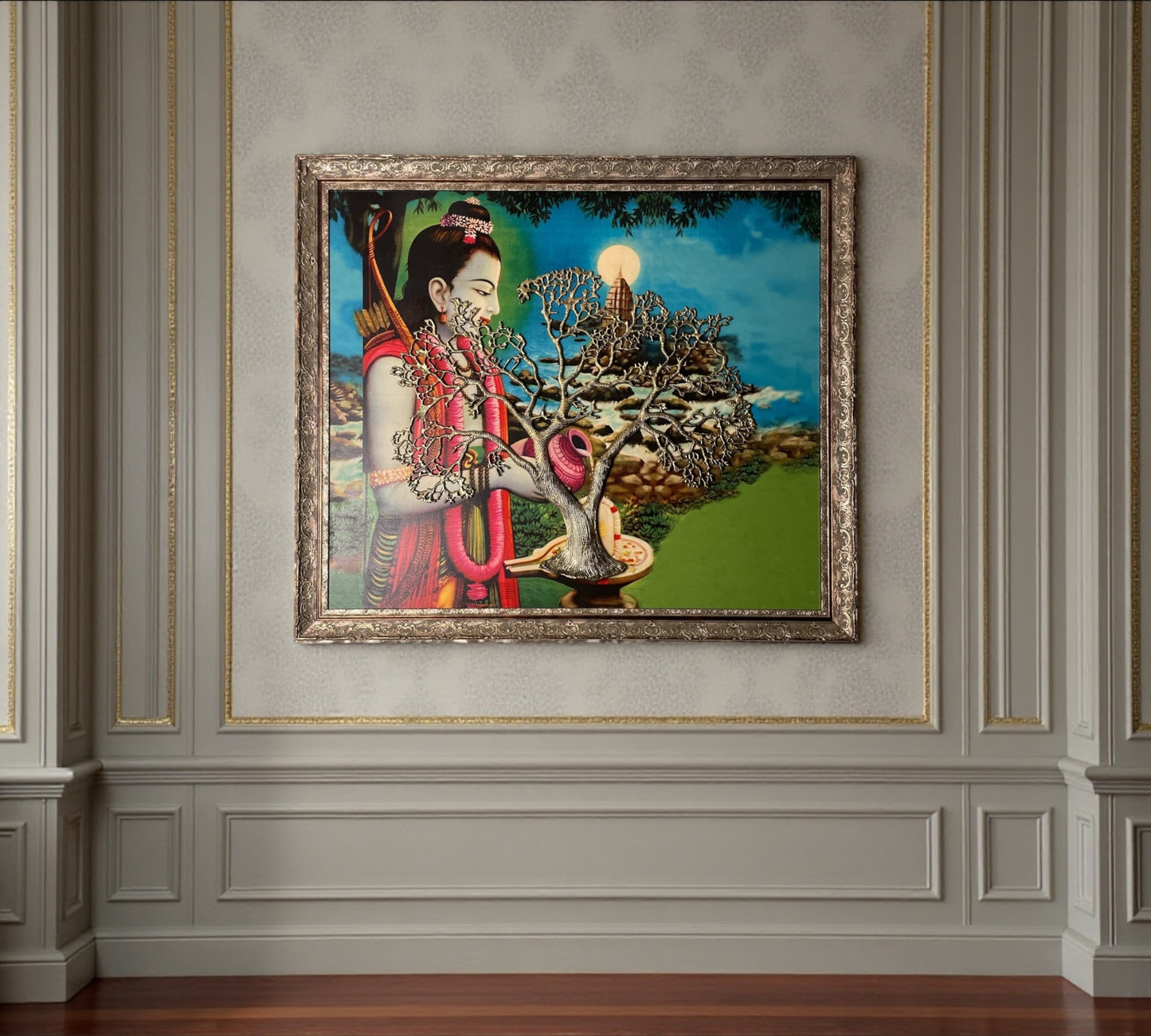 Metal Kalpavriksha Gold Color with Shri Ram Backdrop in Moulded Frame