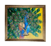 Metal Kalpavriksha Gold color with Peacock Backdrop in moulded Frame