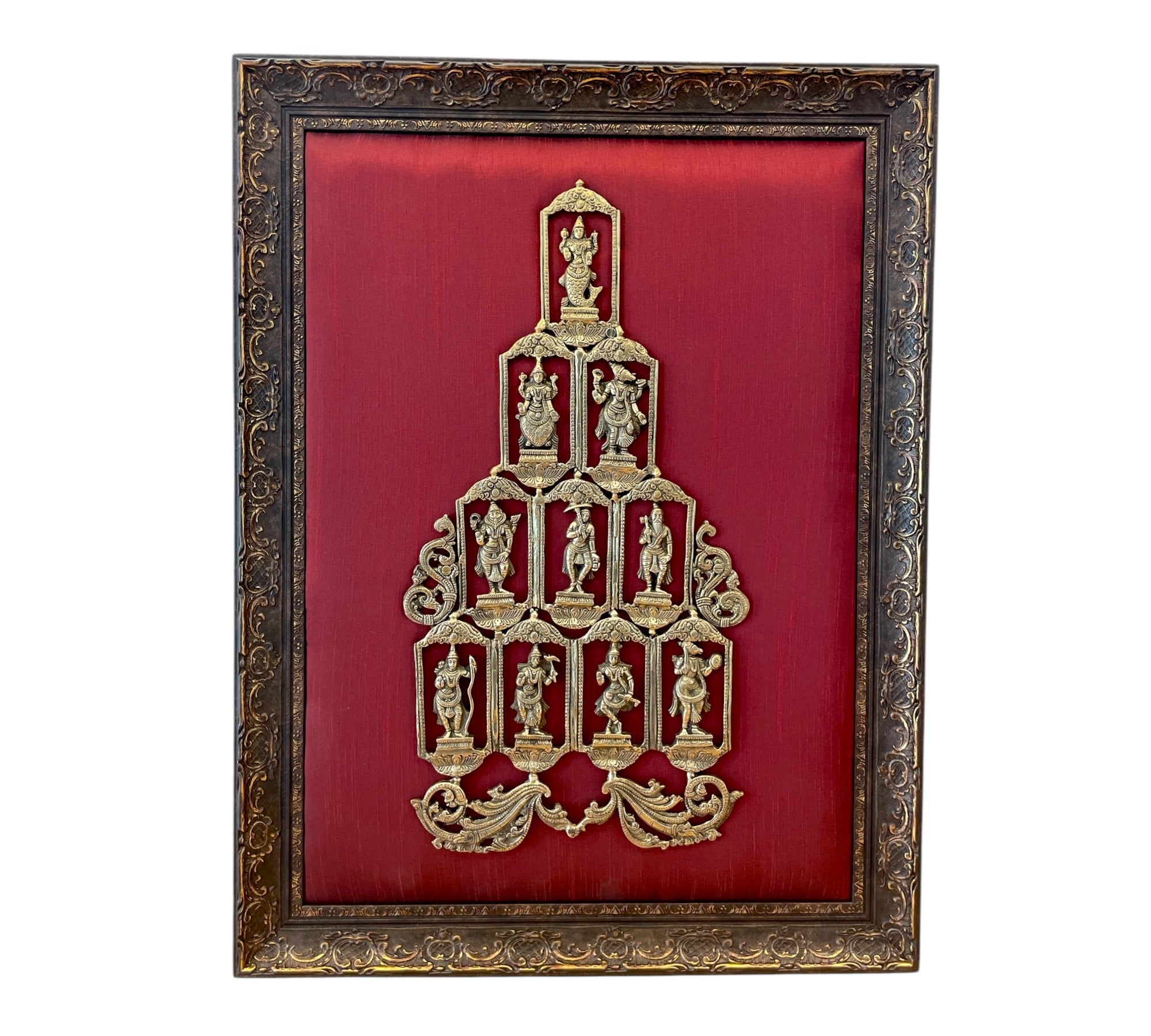 Brass Dasavatharam with Red Cushion Silk in Moulded frame