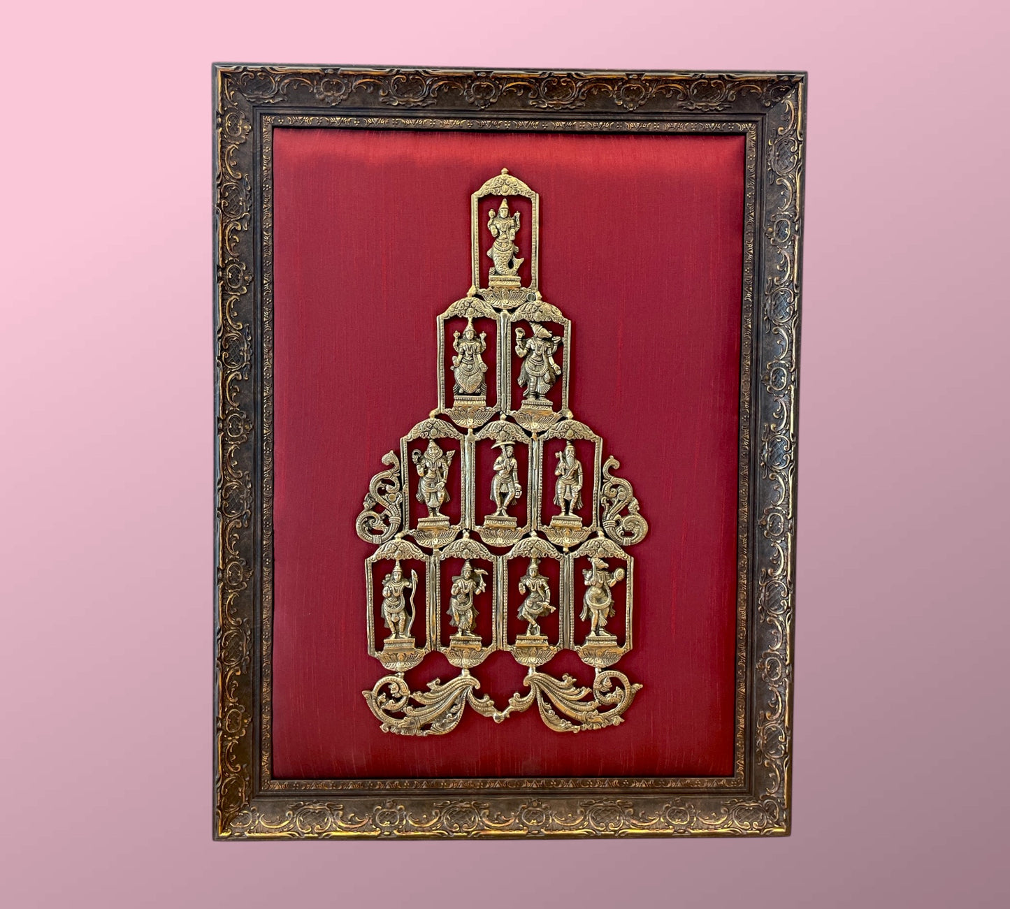 Brass Dasavatharam with Red Cushion Silk in Moulded frame