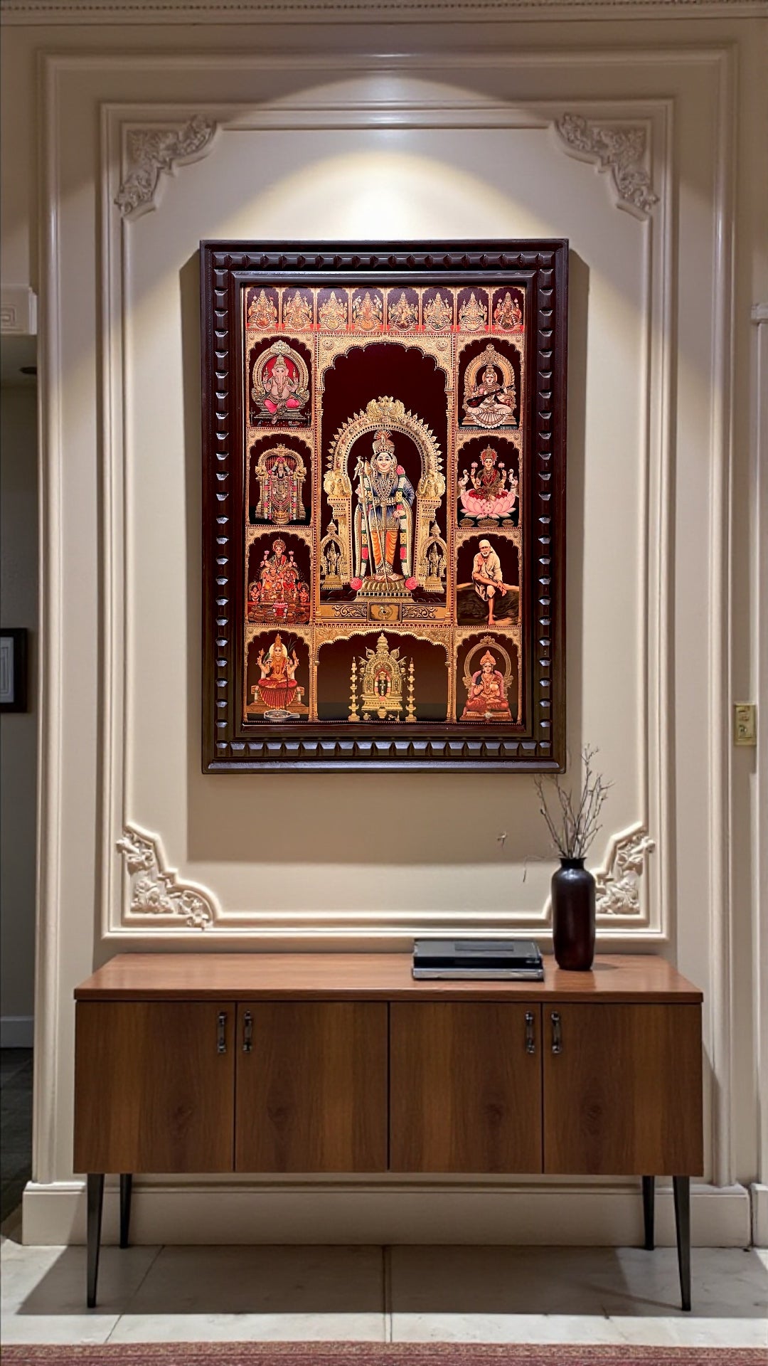 10 Gods with Ashtalakshmi, Gold Leaf Wall Art Frame