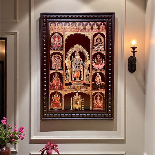 10 Gods with Ashtalakshmi, Gold Leaf Wall Art Frame