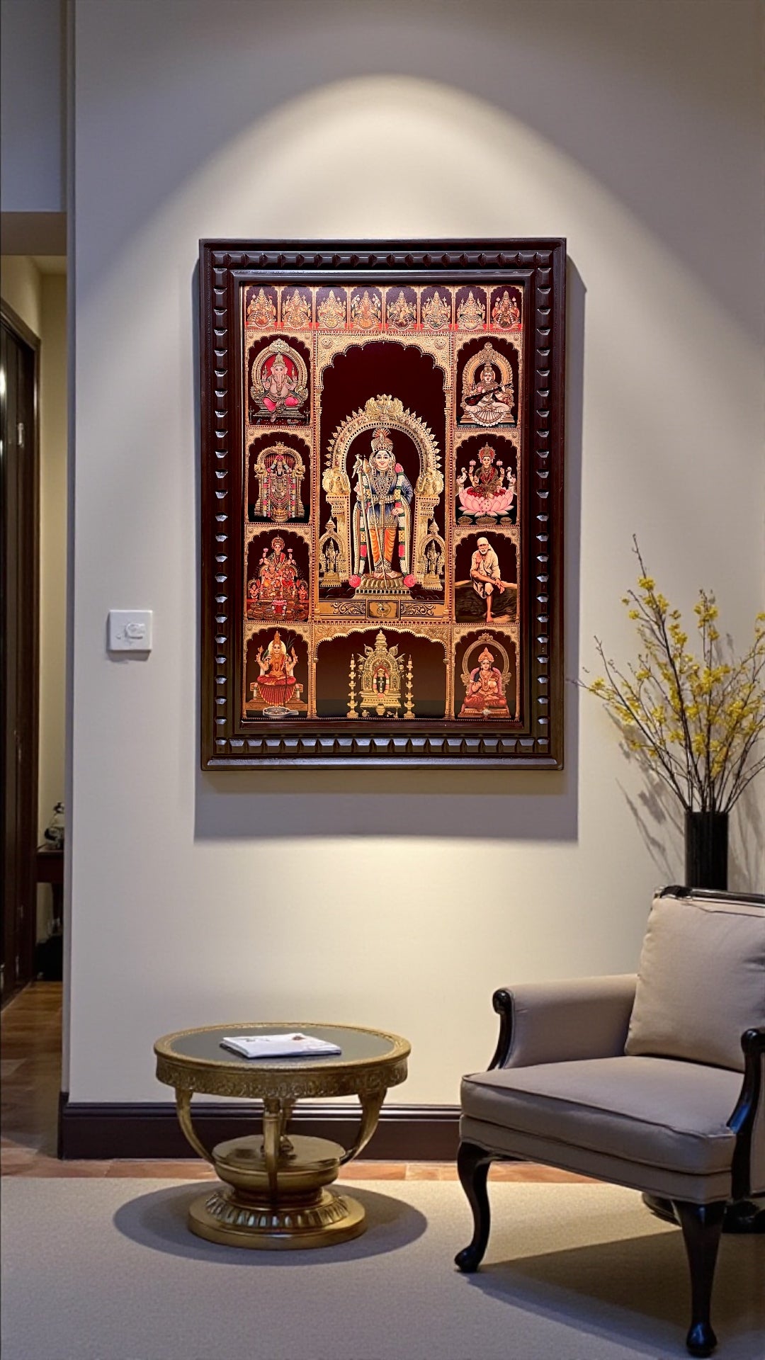 10 Gods with Ashtalakshmi, Gold Leaf Wall Art Frame