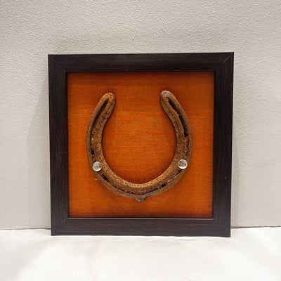 Good Luck Natural Horse Shoe with Orange silk background in Brown Frame