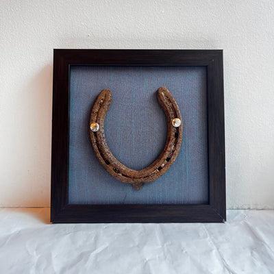 Good Luck Horse Shoe with 2 tone Blue silk background