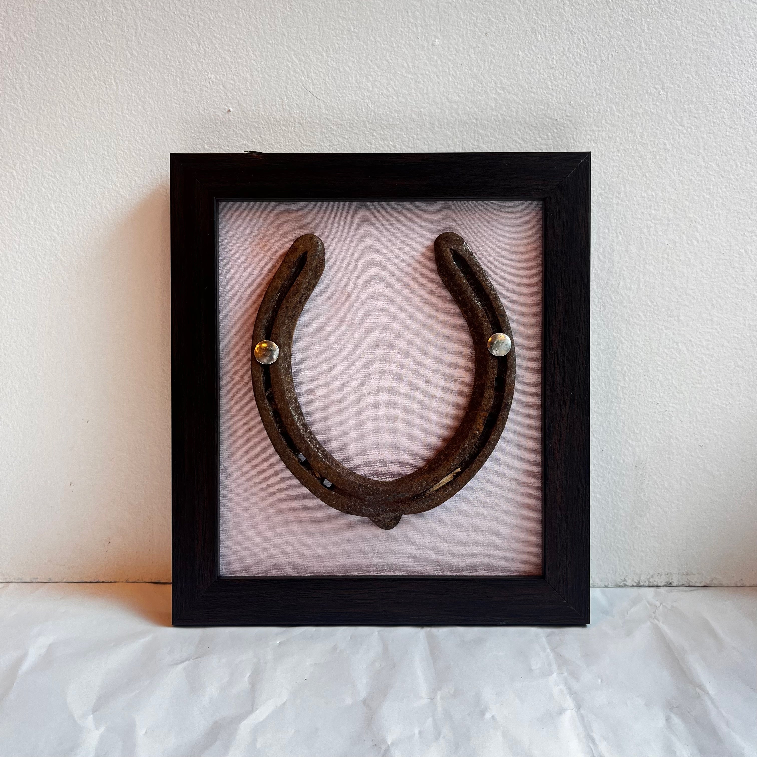 Good Luck Horse Shoe with Pink silk background