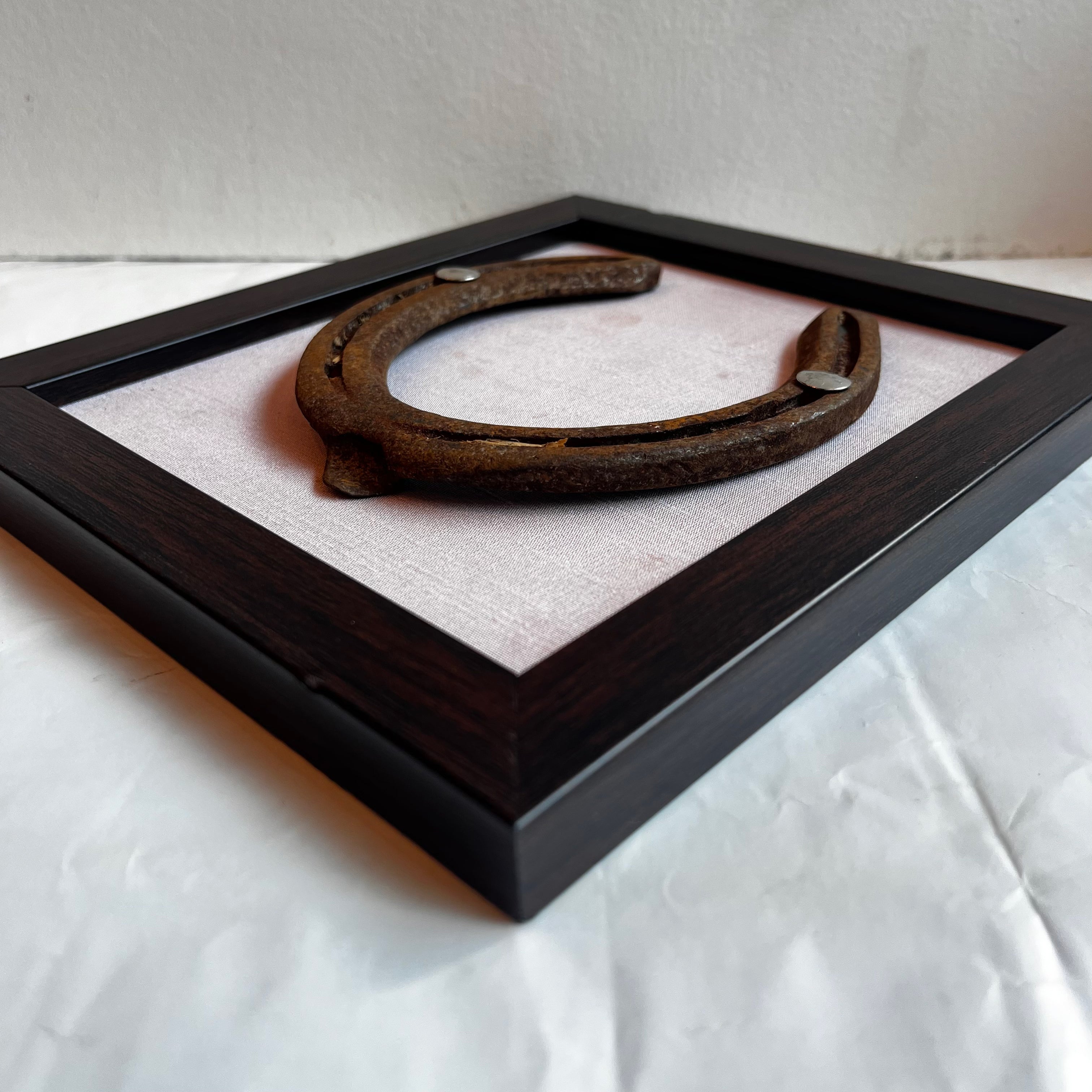 Good Luck Horse Shoe with Pink silk background