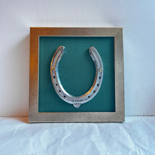 Good Luck Horse Shoe with Rama Green silk background