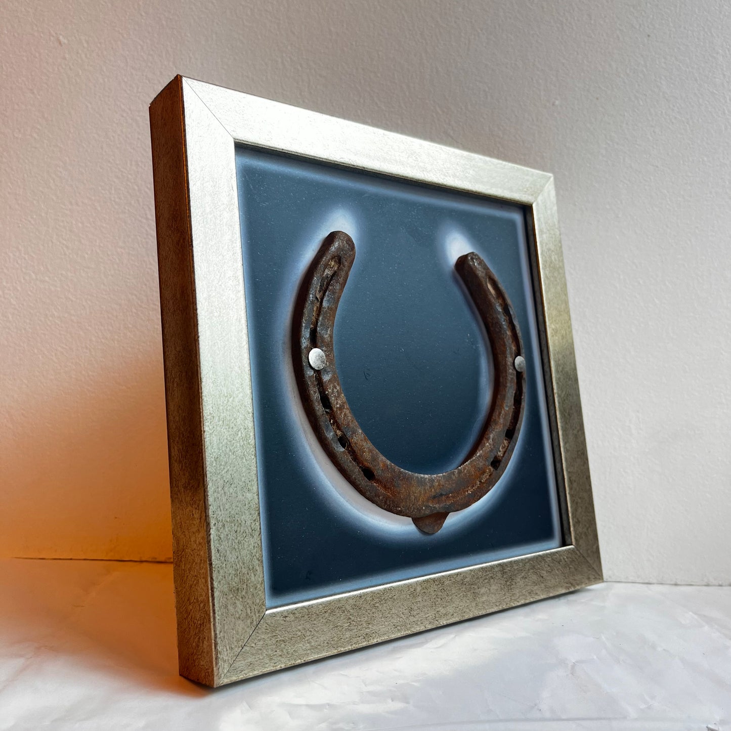 Good Luck Horse Shoe [Rustic] with Black  background Antique Gold frame