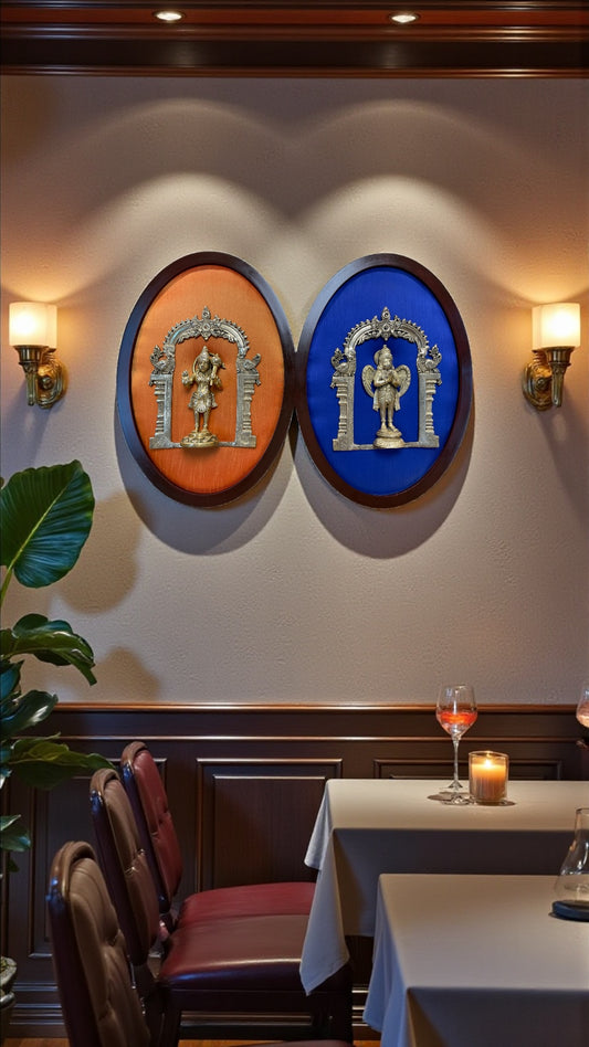 Brass Hanuman & Garuda Wall Art Frame with Silk Backdrop