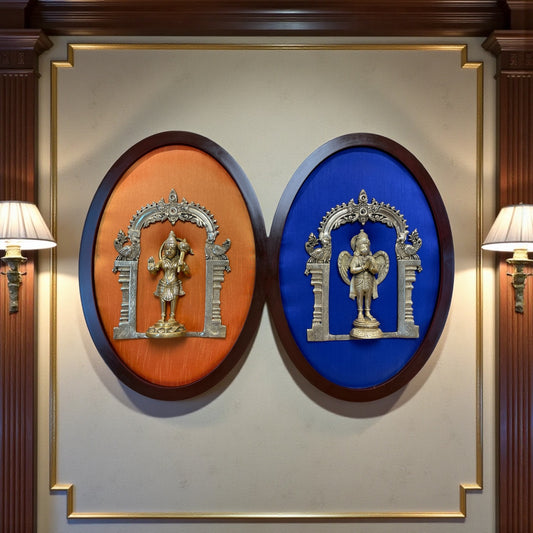 Brass Hanuman & Garuda Wall Art Frame with Silk Backdrop