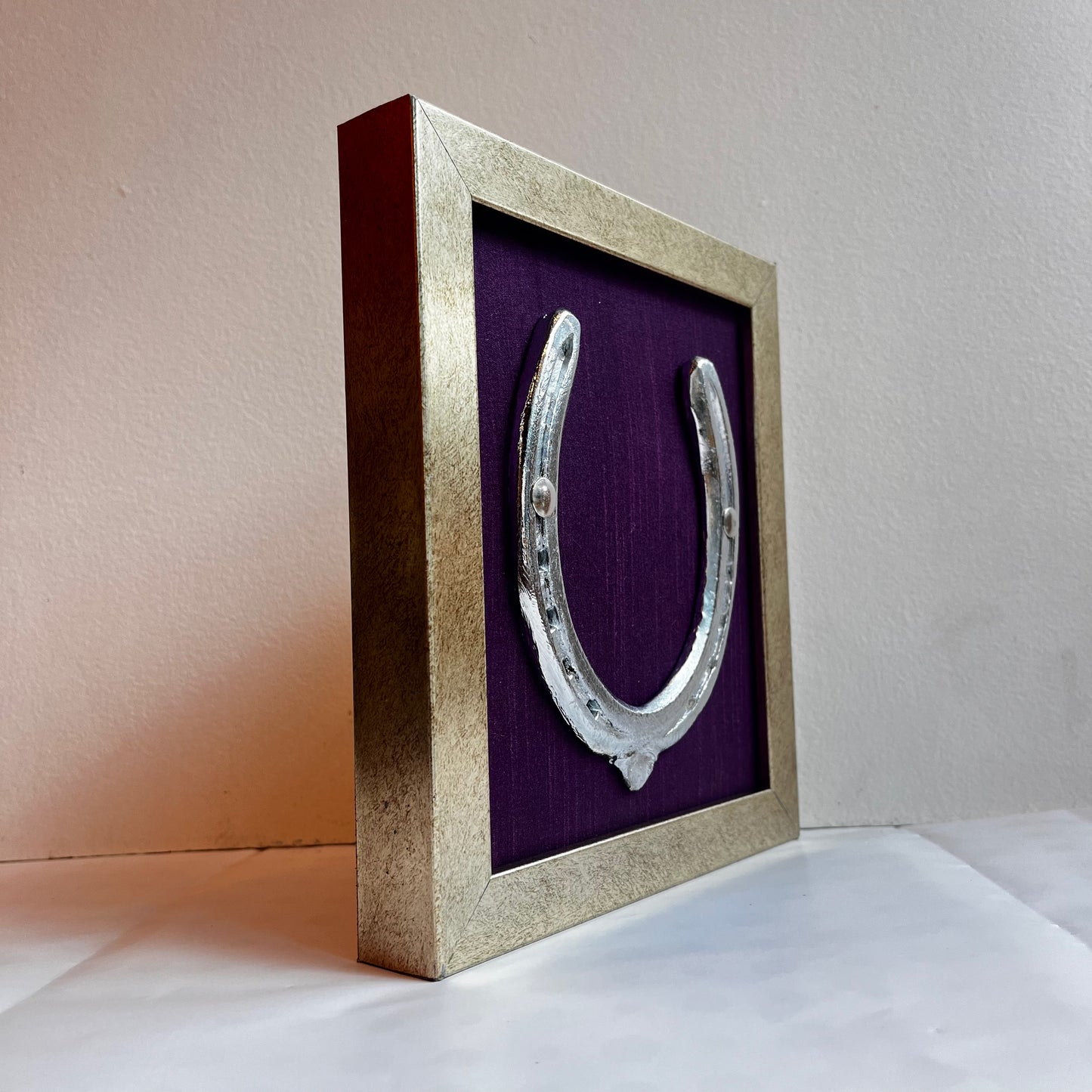 Good Luck Horse Shoe Purple Silver plated with Gold Frame