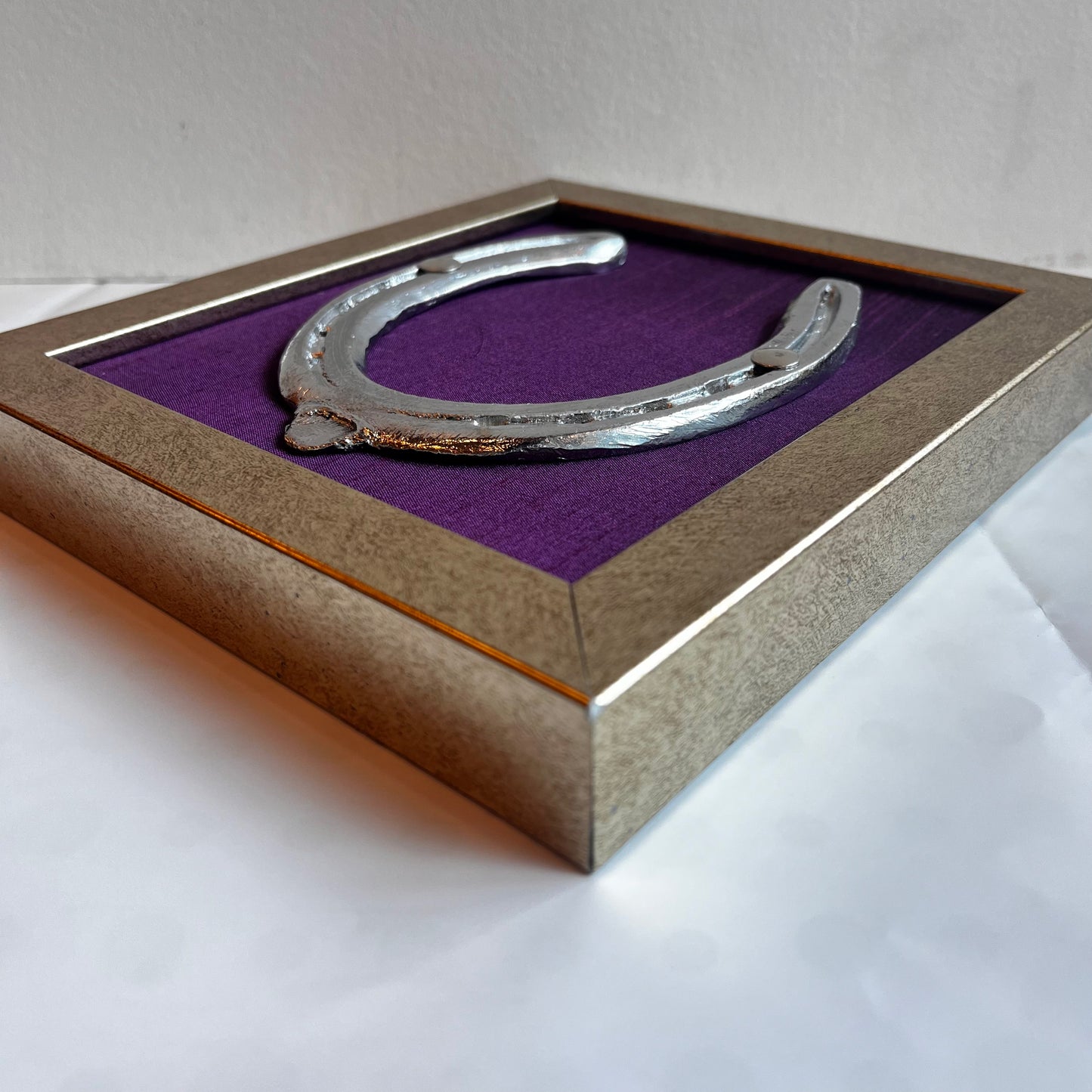 Good Luck Horse Shoe Purple Silver plated with Gold Frame