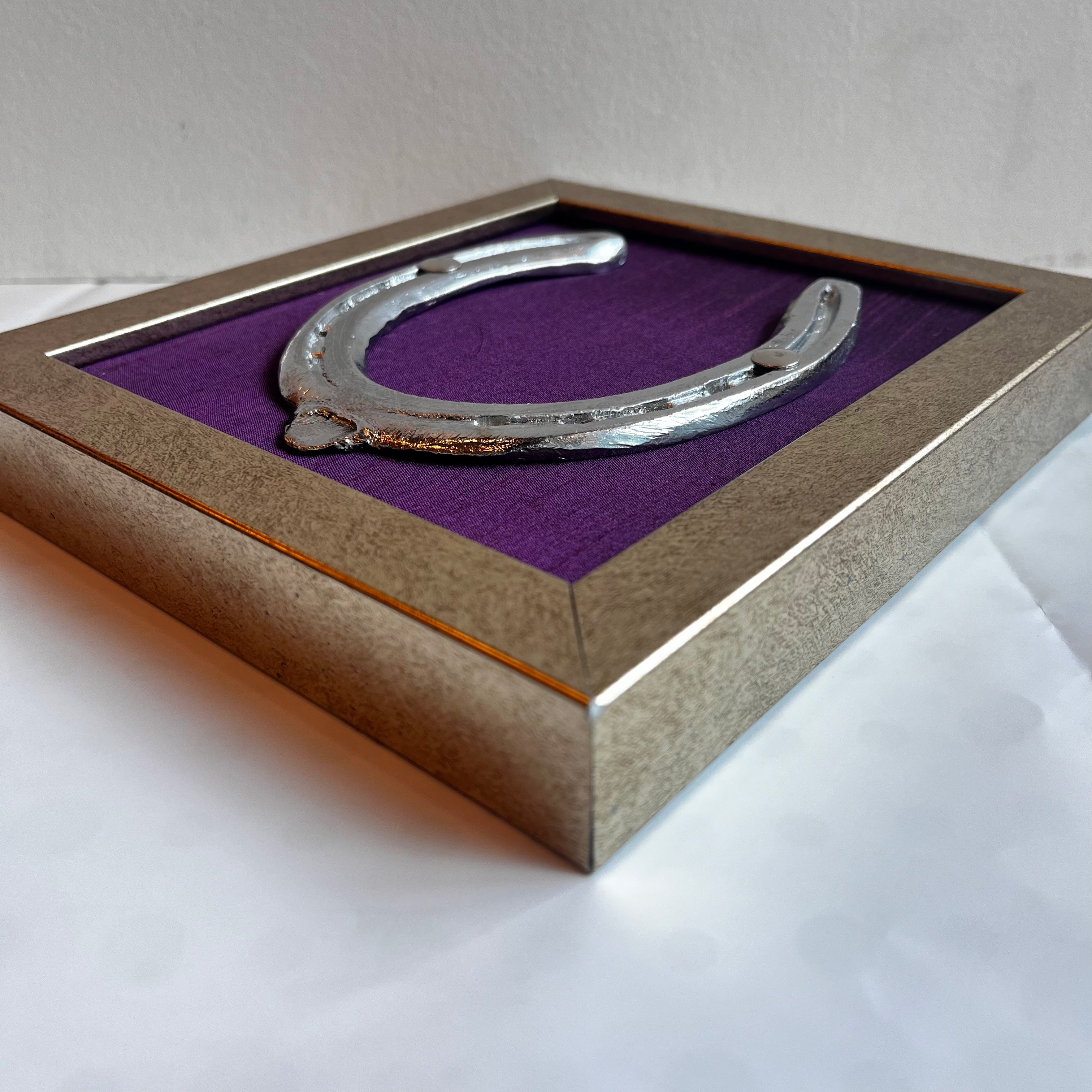 Good Luck Horse Shoe Purple Silver plated with Gold Frame