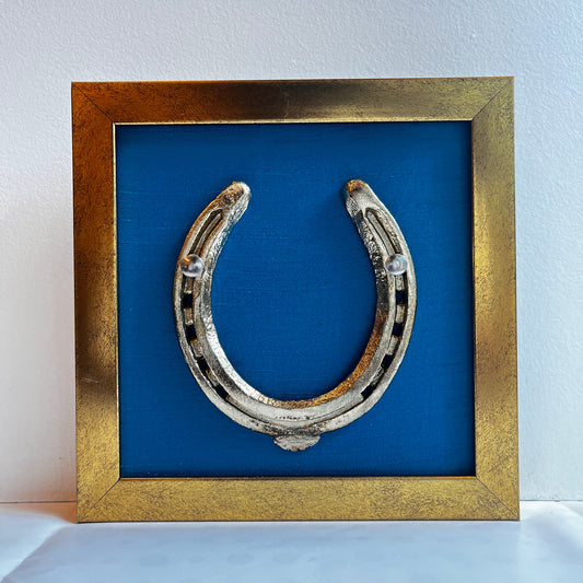 Good Luck Horse Shoe Gold Frame with Blue Gold plated