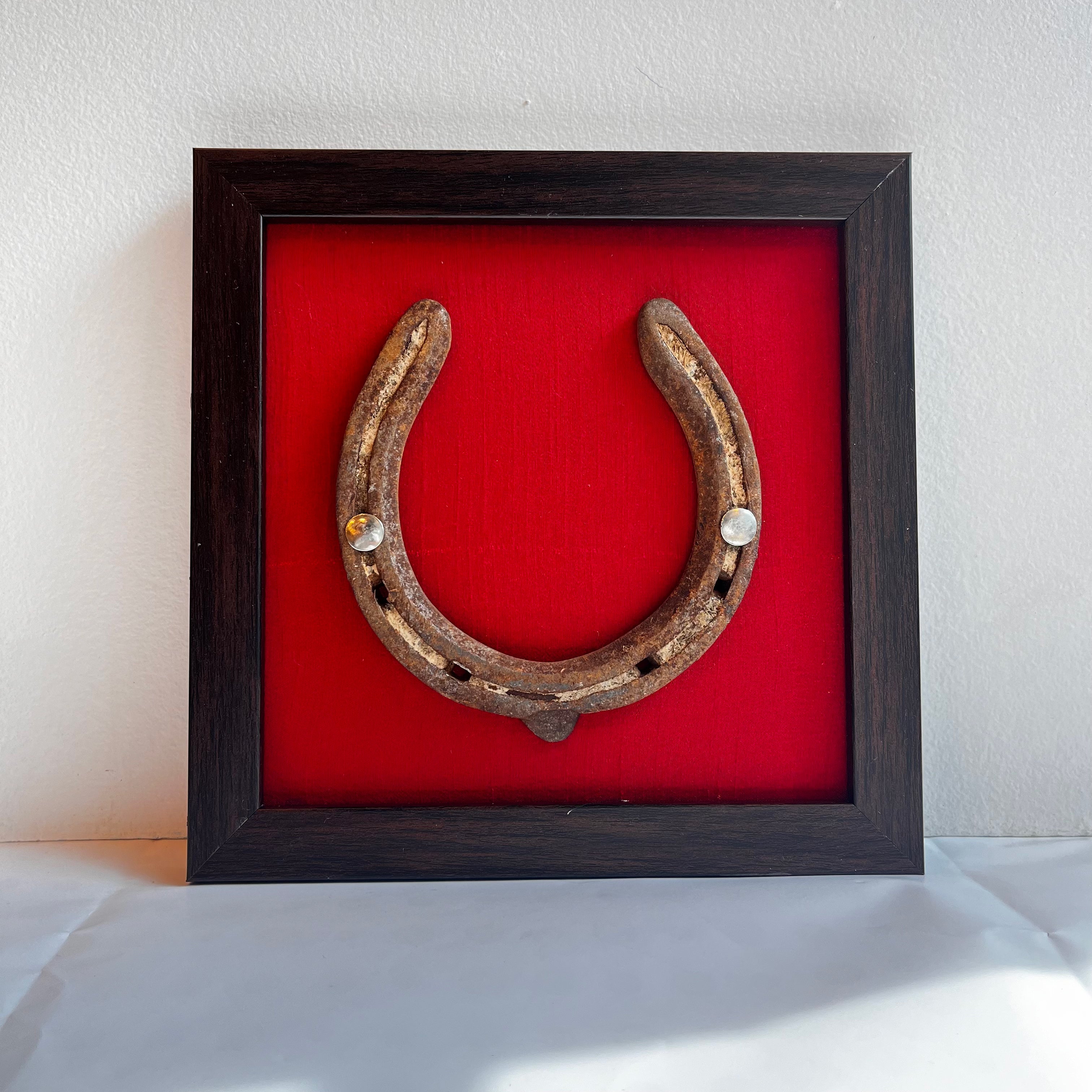 Good Luck Antique Horse Shoe with Red silk background