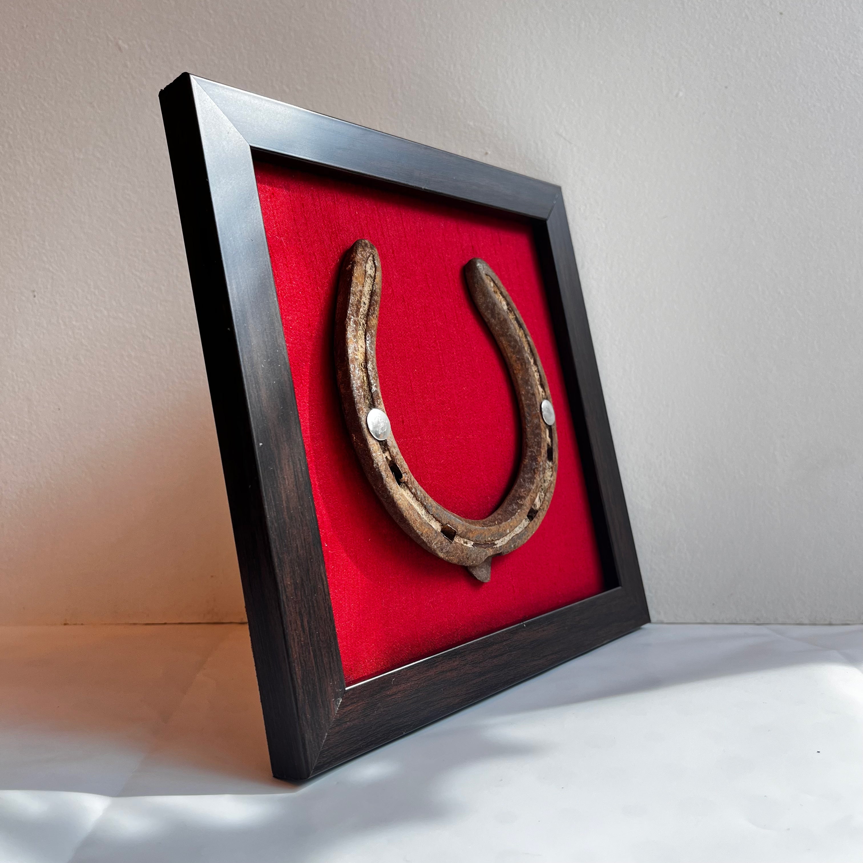 Good Luck Antique Horse Shoe with Red silk background