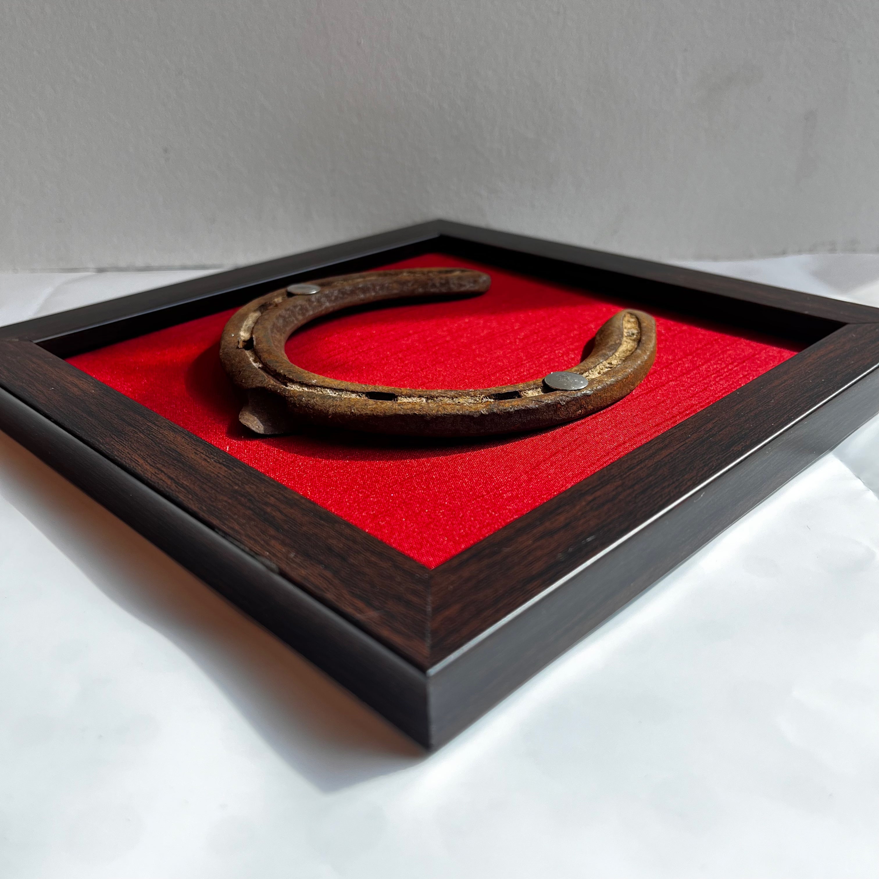 Good Luck Antique Horse Shoe with Red silk background