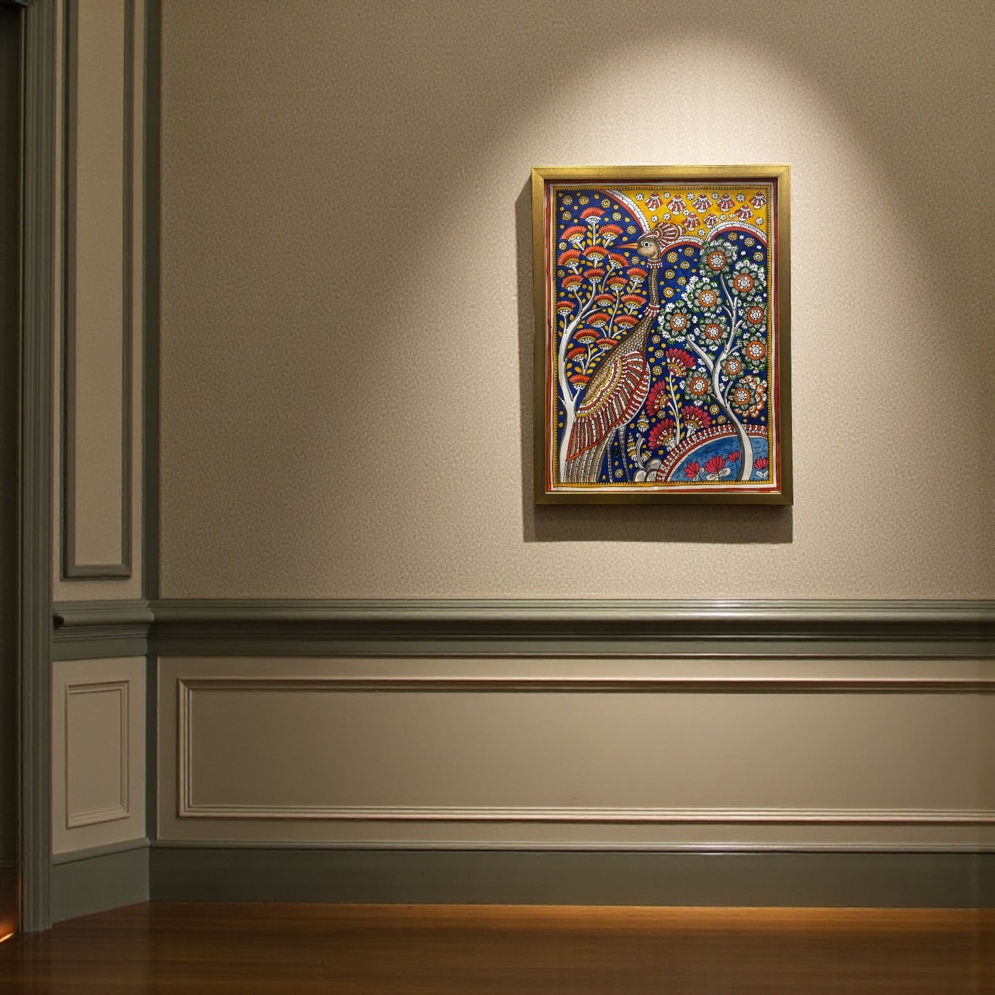 Authentic Handpainted Peacock with Resin Frame