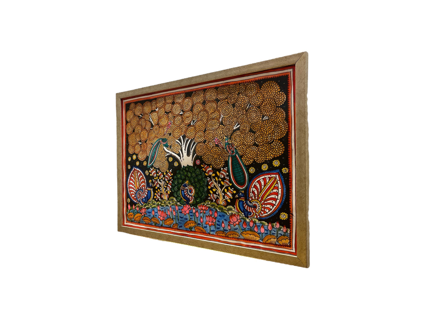 Authentic Handpainted Five Peacock & Two bird with Resin Frame