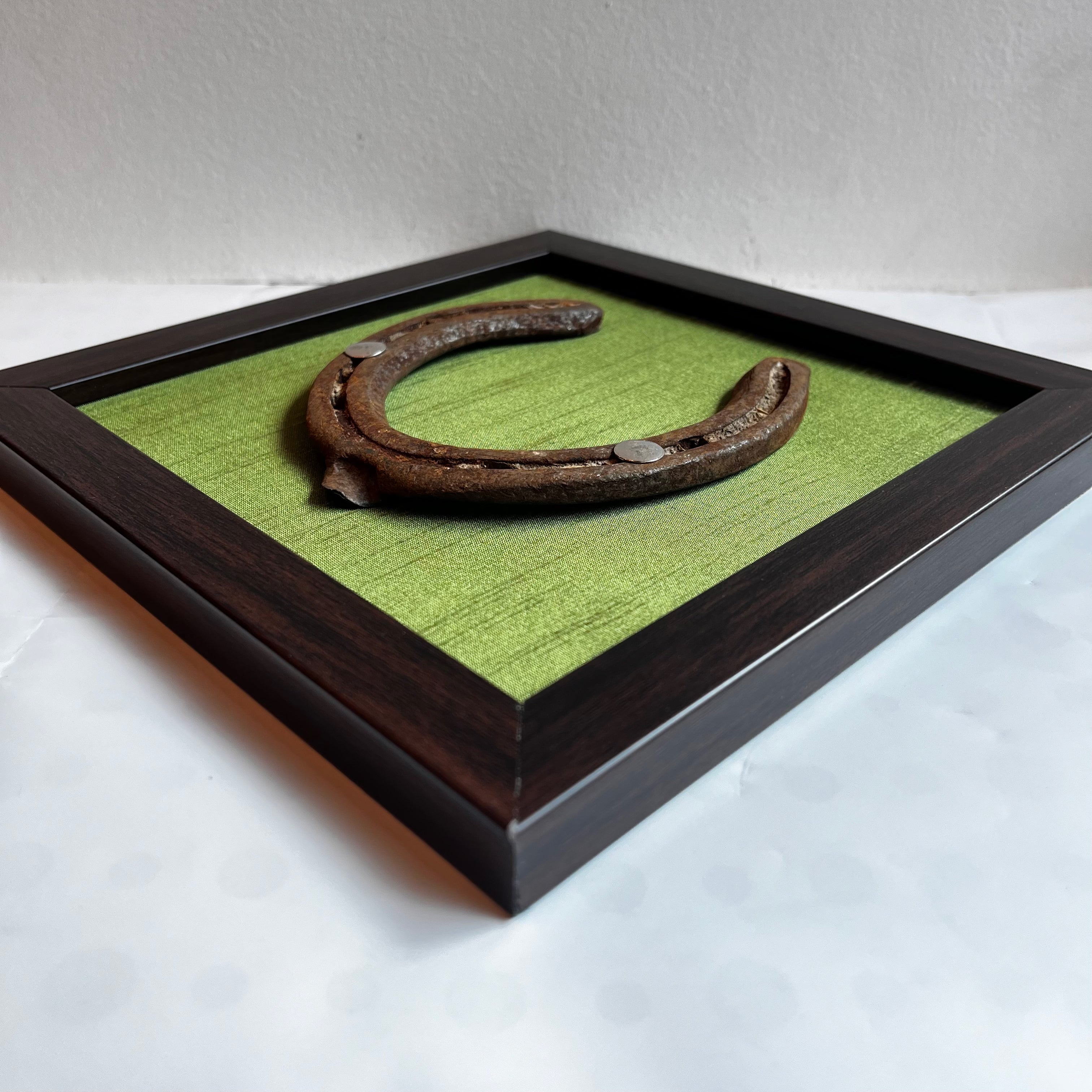 Good Luck Horse Shoe with Light Green silk background