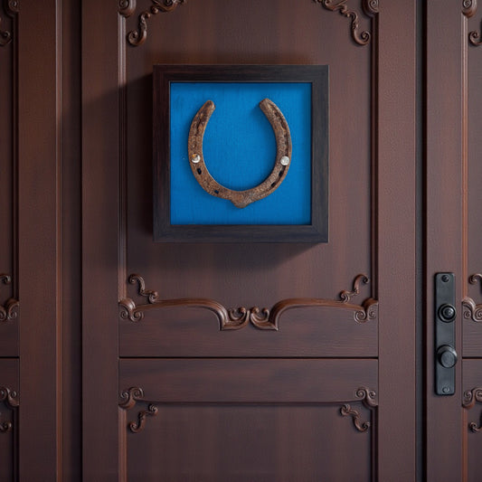 Good Luck Horse Shoe [Rustic] with copper sulphate Blue silk background
