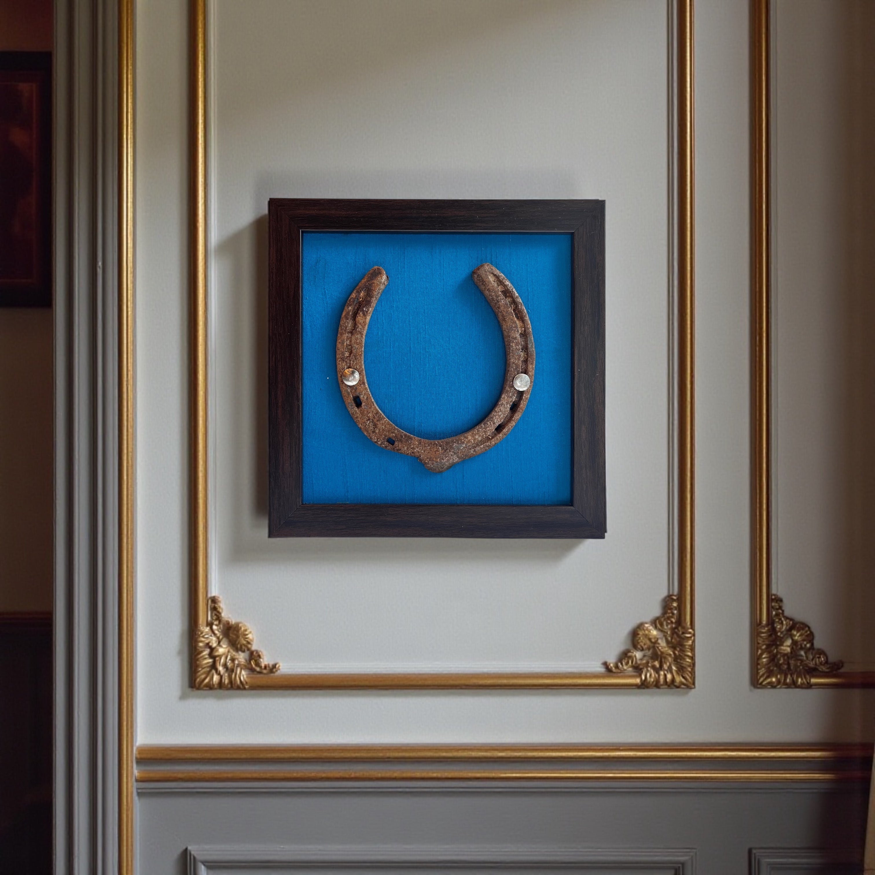 Good Luck Horse Shoe [Rustic] with copper sulphate Blue silk
