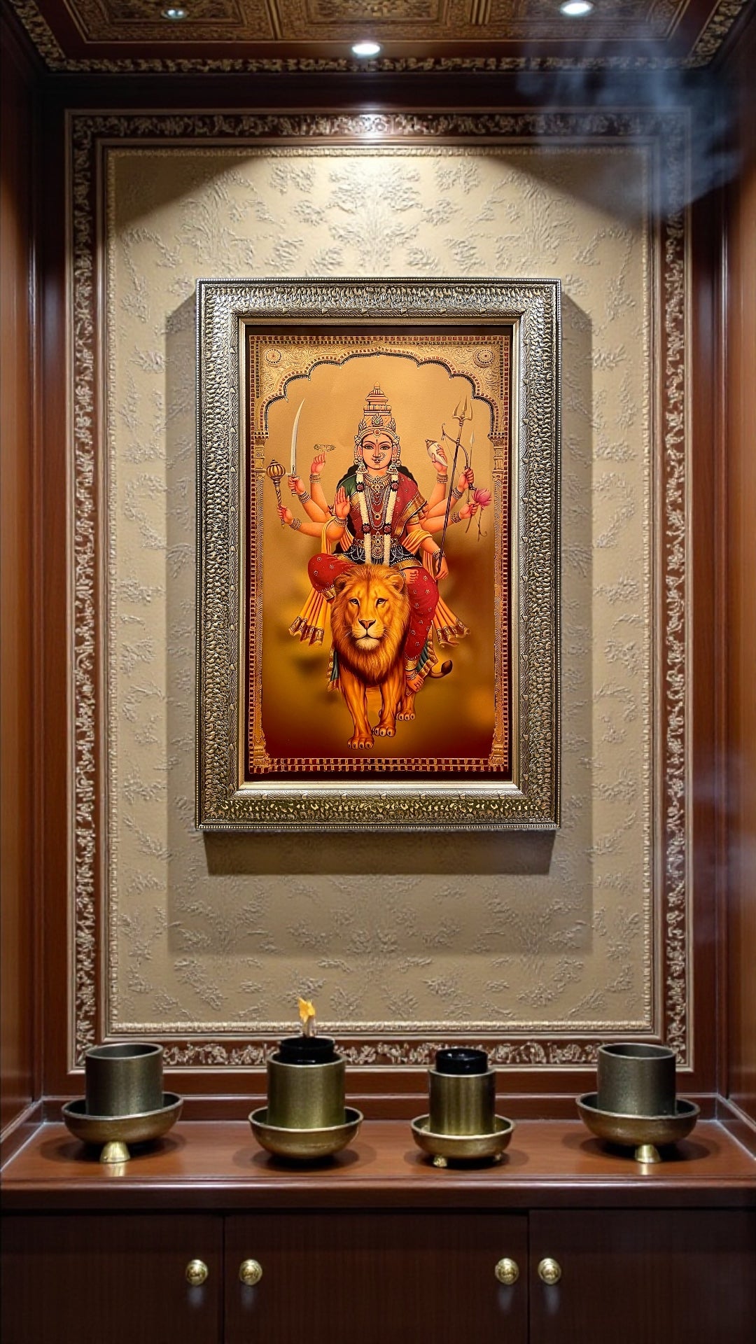 Silver Molded Goddess Durga Wall Art Frame – Contemporary Spiritual Decor for Home, Office & Pooja Room