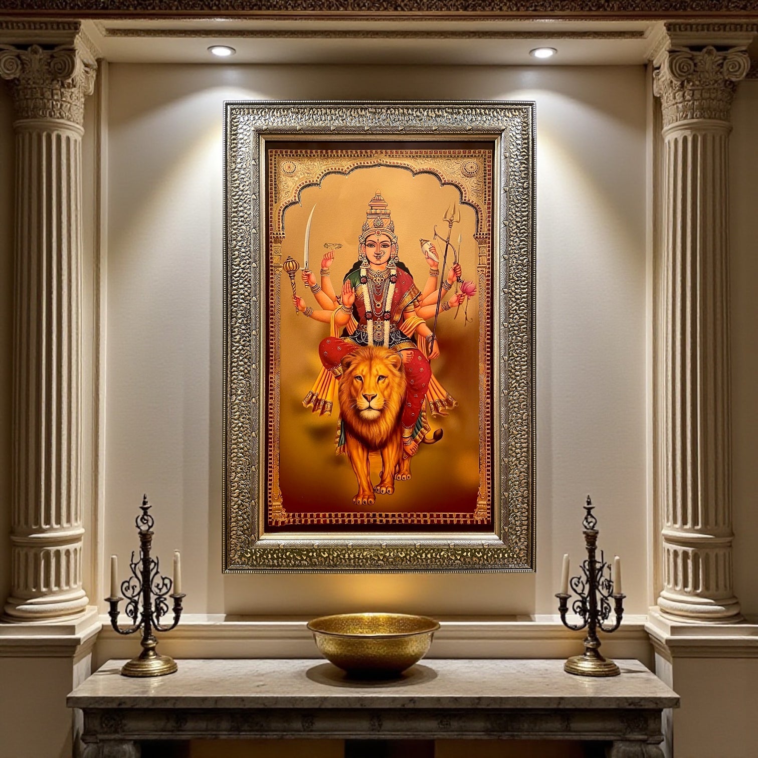 Silver Molded Goddess Durga Wall Art Frame – Contemporary Spiritual Decor for Home, Office & Pooja Room