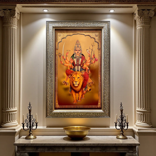 Silver Molded Goddess Durga Wall Art Frame – Contemporary Spiritual Decor for Home, Office & Pooja Room
