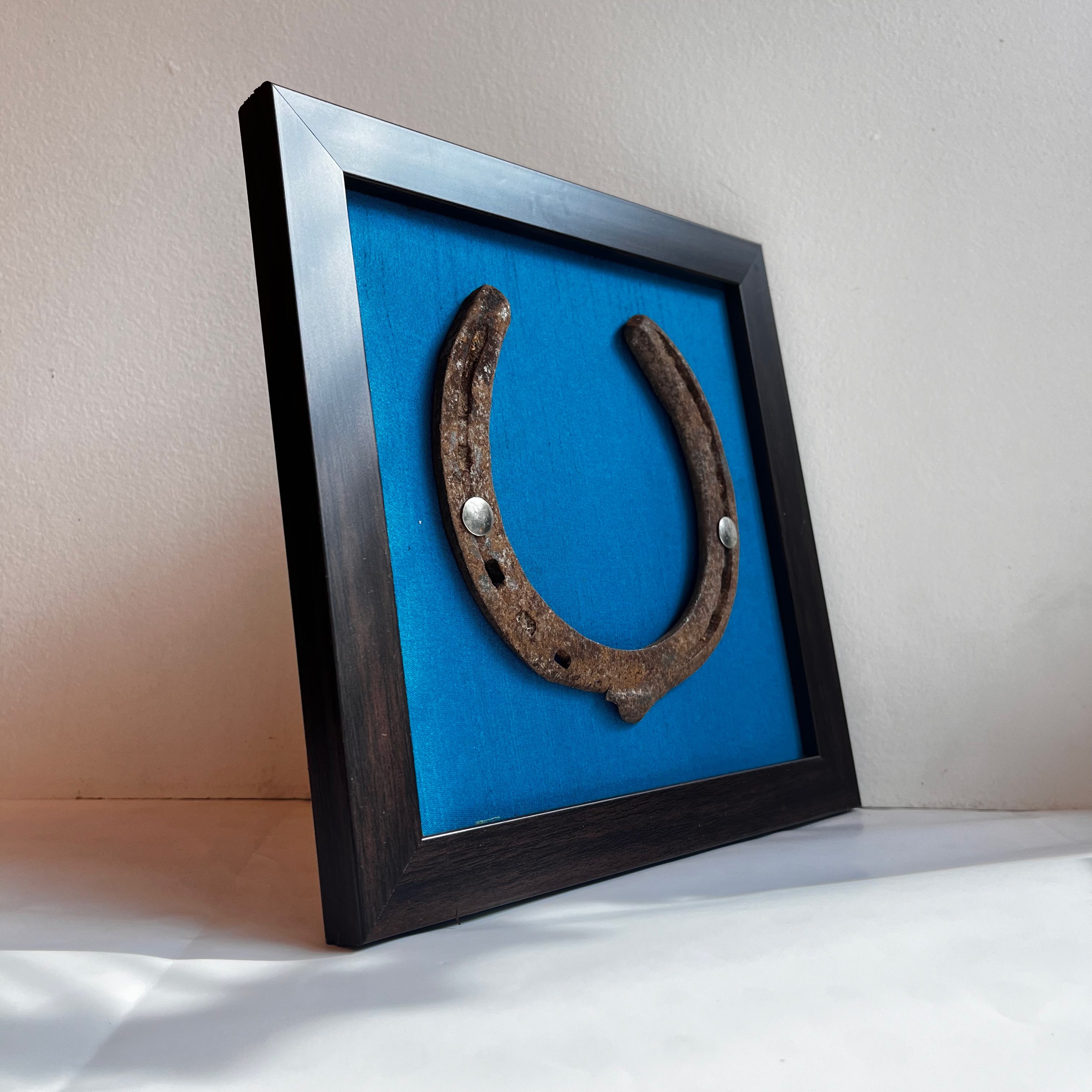 Good Luck Horse Shoe [Rustic] with copper sulphate Blue silk background