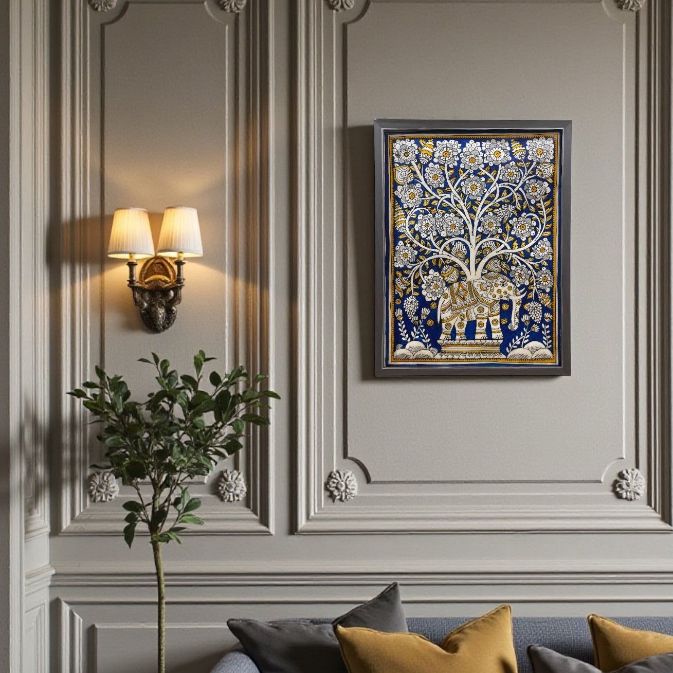 Authentic Handpainted Elephant & tree with Resin frame