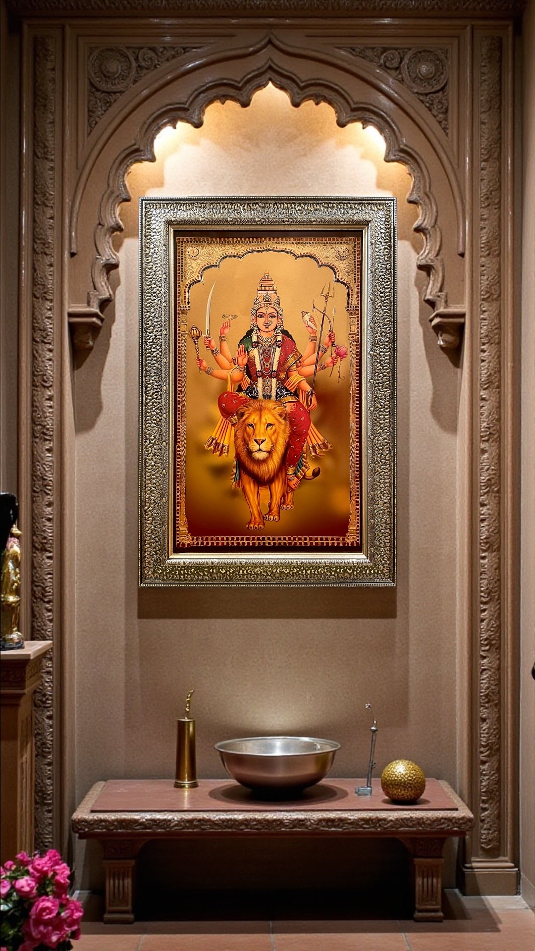 Silver Molded Goddess Durga Wall Art Frame – Contemporary Spiritual Decor for Home, Office & Pooja Room