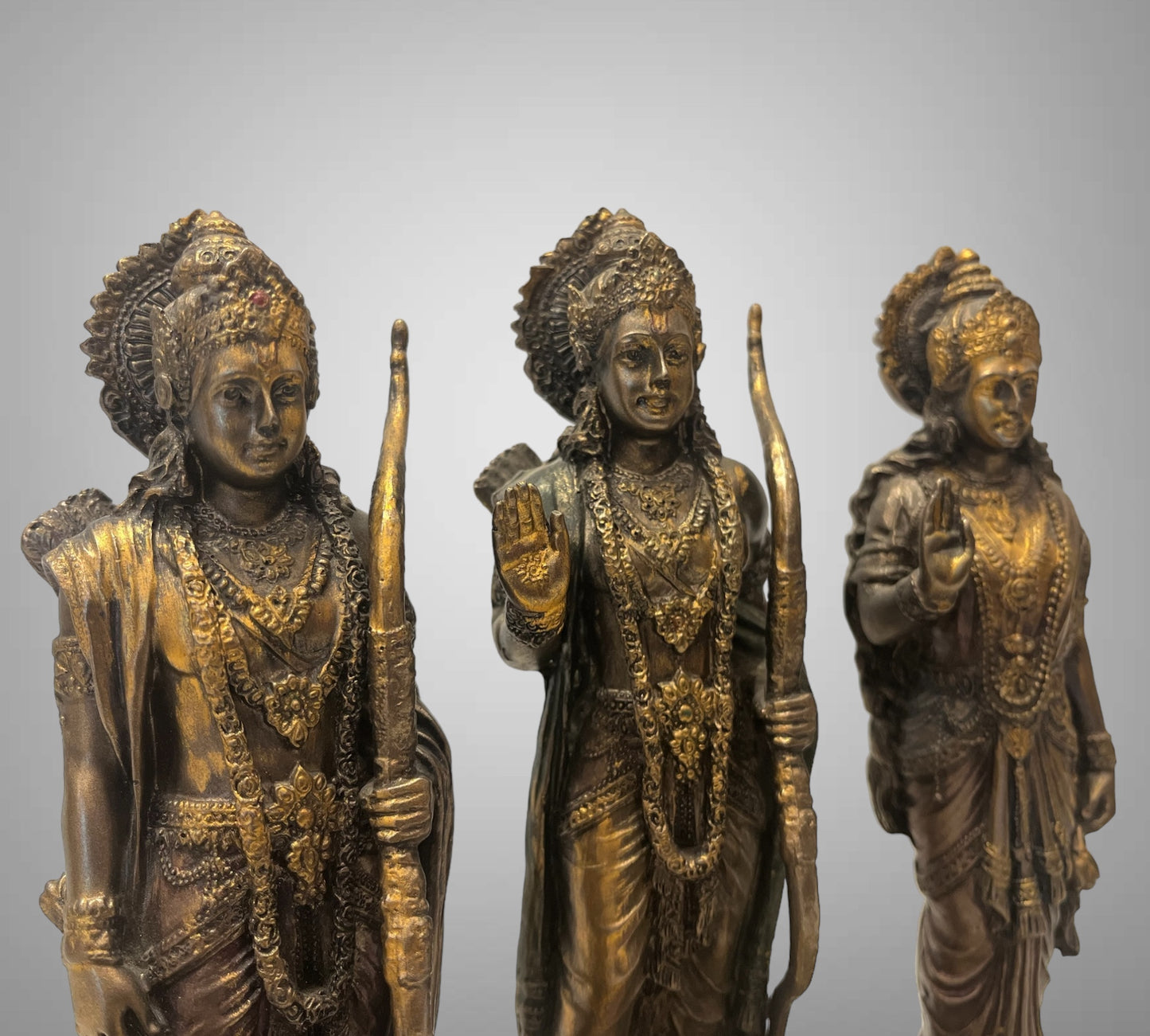 Bronze Ram Darbar Statue with Rama, Laxmana, Devi Sita, and Hanuman Murti.