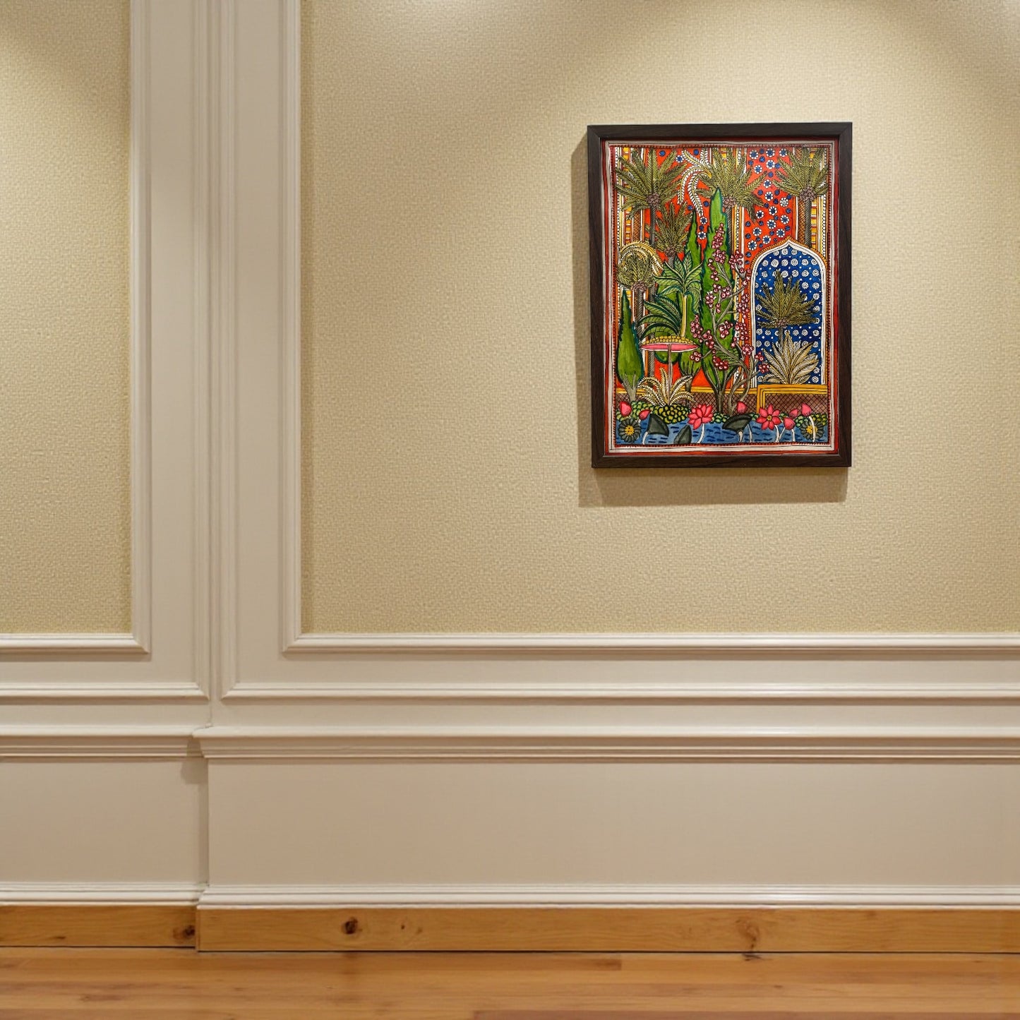 Authentic Handpainted  Lotus pond & tree with Resin Frame